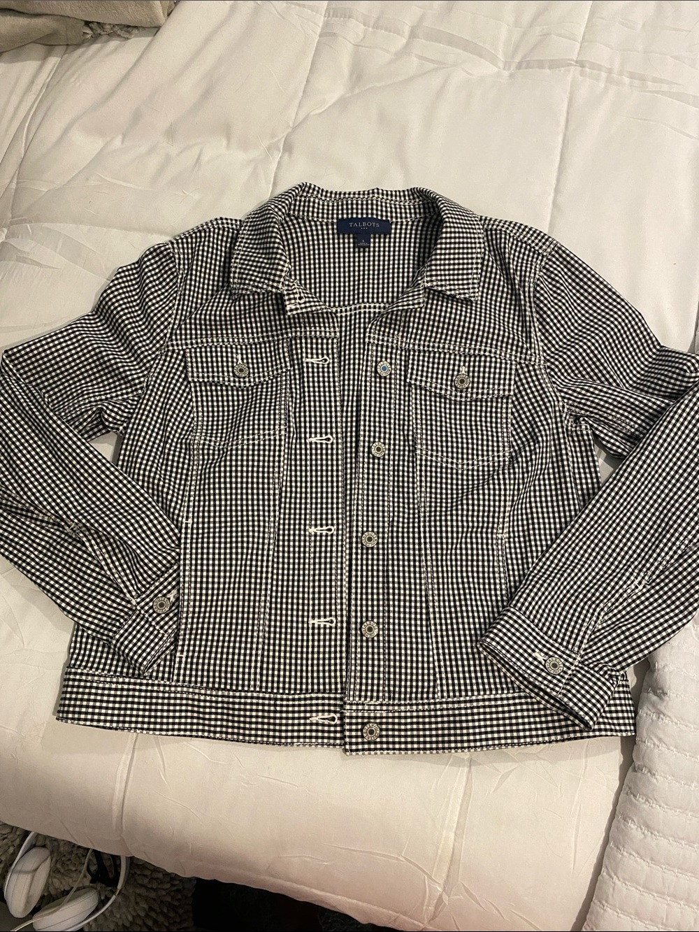 Talbots Black & White Gingham Jean Jacket